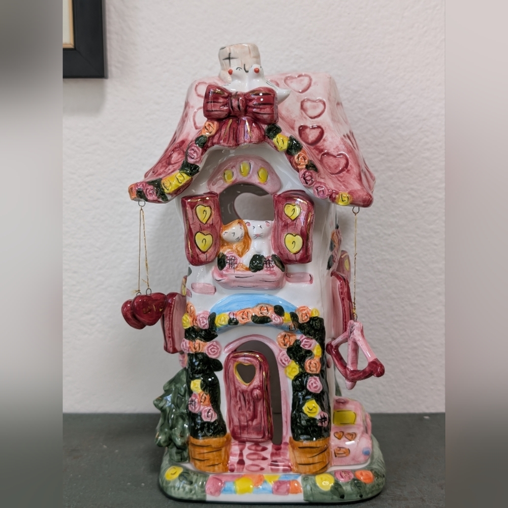 Lights of Cobblestone Village House Tea Light Lovers Cottage Valentine's Cats